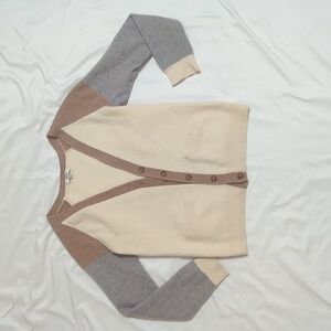 Madewell Merino Wool Color Block Cardigan, Color Tan/Brown/Gray Size L (Med Fit)